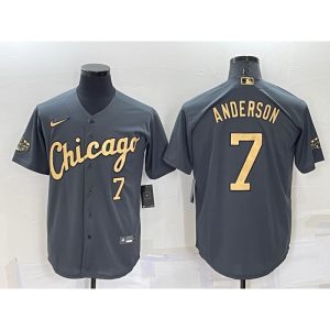Men's Chicago White Sox #7 Tim Anderson 2022 All-Star Charcoal Cool Base Stitched Baseball Jersey