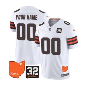 Men's Cleveland Browns Active Player Custom White 2023 F.U.S.E. With Jim Brown Memorial Patch Vapor Untouchable Limited Stitched Jersey