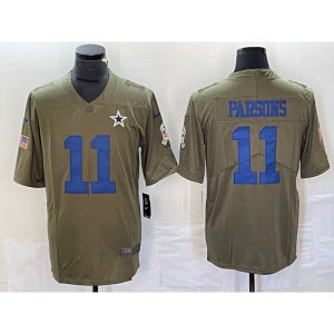 Men's Dallas Cowboys #11 Micah Parsons Olive 2017 Salute To Service Limited Stitched Football Jersey