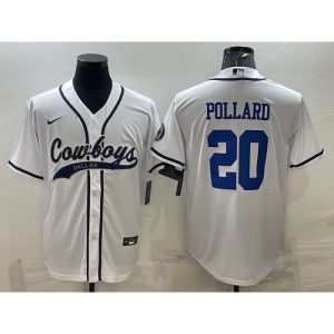 Men's Dallas Cowboys #20 Tony Pollard White With Patch Cool Base Stitched Baseball Jersey