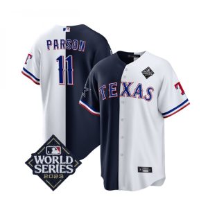 Men's Dallas Cowboys & Texas Rangers #11 Micah Parsons Navy/White Splite 2023 World Series Splite Stitched Baseball  Jersey