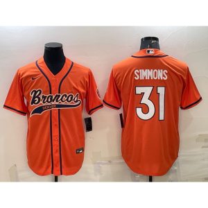 Men's Denver Broncos #31 Justin Simmons Orange With Patch Cool Base Stitched Baseball Jersey