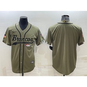 Men's Denver Broncos Blank Olive Salute to Service Cool Base Stitched Baseball Jersey