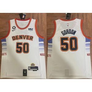 Men's Denver Nuggets #50  Aaron Gordon White 2023 Finals Icon Edition With NO.6 Patch Stitched Basketball Jersey