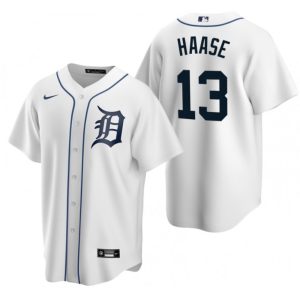 Men's Detroit Tigers #13 Eric Haase White Cool Base Stitched Jersey