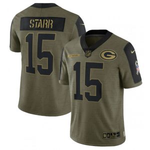 Men's Green Bay Packers #15 Bart Starr 2021 Olive Salute To Service Limited Stitched Jersey