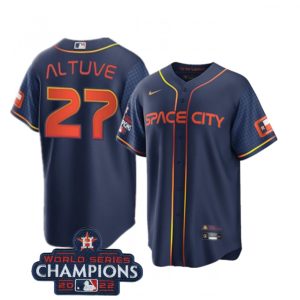 Men's Houston Astros #27 Jose Altuve Navy 2022 World Series Champions City Connect Stitched Baseball Jersey