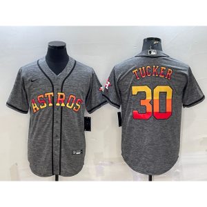 Men's Houston Astros #30 Kyle Tucker Grey Cool Base Stitched Baseball Jersey