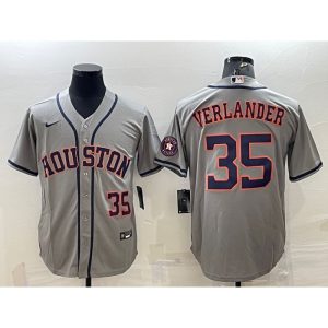 Men's Houston Astros #35 Justin Verlander Gray With Patch Cool Base Stitched Jersey