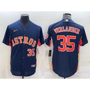 Men's Houston Astros #35 Justin Verlander Navy With Patch Cool Base Stitched Jersey