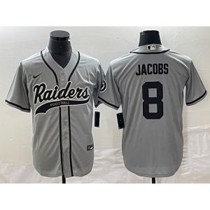 Men's Las Vegas Raiders #8 Josh Jacobs Gray Cool Base Stitched Baseball Jersey