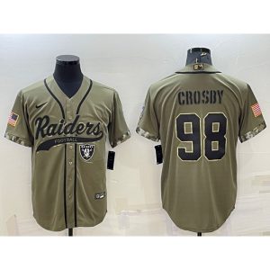 Men's Las Vegas Raiders #98 Maxx Crosby 2022 Olive Salute to Service Cool Base Stitched Baseball Jersey