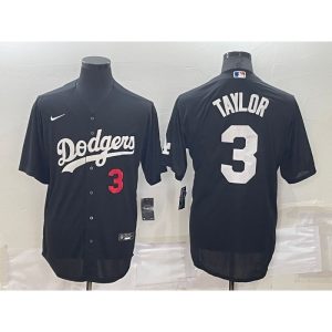 Men's Los Angeles Dodgers #3 Chris Taylor Black Cool Base Stitched Baseball Jersey