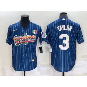Men's Los Angeles Dodgers #3 Chris Taylor Navy Mexico Rainbow Cool Base Stitched Baseball Jersey