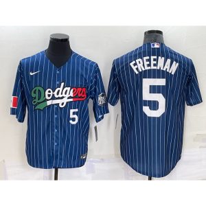 Men's Los Angeles Dodgers #5 Freddie Freeman Navy Mexico World Series Cool Base Stitched Baseball Jersey