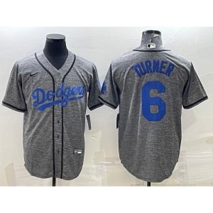 Men's Los Angeles Dodgers #6 Trea Turner Grey Cool Base Stitched Jersey