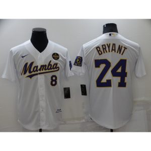 Men's Los Angeles Dodgers Front #8 Back #24 Kobe Bryant 'Mamba' White Cool Base Stitched Jersey