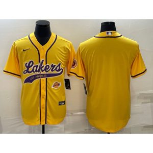 Men's Los Angeles Lakers Blank Yellow With Patch Cool Base Stitched Baseball Jersey