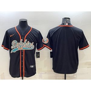 Men's Miami Dolphins Blank Black With Patch Cool Base Stitched Baseball Jersey