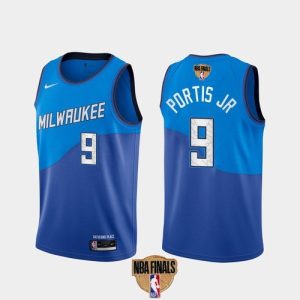 Men's Milwaukee Bucks #9 Bobby Portis JR 2021 NBA Finals Blue City Edition Stitched Jersey