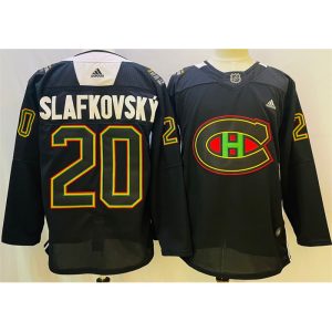 Men's Montreal Canadiens #20 Juraj Slafkovsky 2022 Black Warm Up History Night  Stitched Jersey
