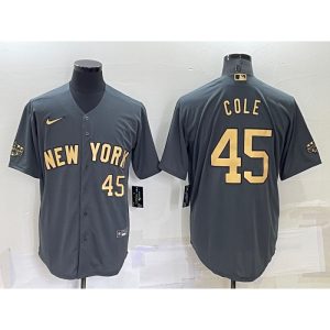 Men's New York Yankees #45 Gerrit Cole 2022 All-Star Charcoal Cool Base Stitched Baseball Jersey