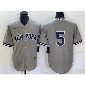 Men's New York Yankees #5 Joe DiMaggio Grey Cool Base Stitched Baseball Jersey