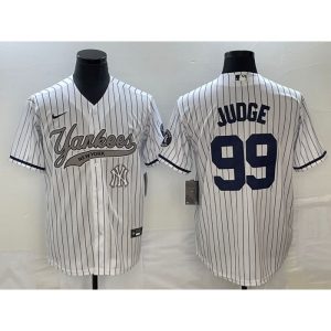 Men's New York Yankees #99 Aaron Judge White With Patch  Cool Base Stitched Baseball Jersey