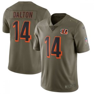 Men's  Cincinnati Bengals #14 Andy Dalton Olive Salute To Service Limited Stitched NFL Jersey