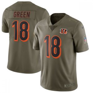 Men's  Cincinnati Bengals #18 A.J. Green Olive Salute To Service Limited Stitched NFL Jersey