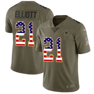 Men's  Dallas Cowboys #21 Ezekiel Elliott 2017 Salute to Service Olive USA Flag Stitched NFL Limited Jersey
