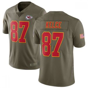 Men's  Kansas City Chiefs #87 Travis Kelce Olive Salute To Service Limited Stitched NFL Jersey