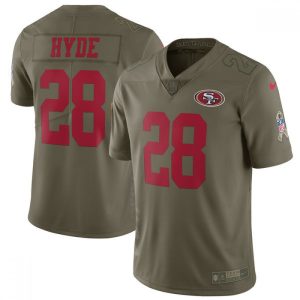 Men's  San Francisco 49ers #28 Carlos Hyde Olive Salute To Service Limited Stitched NFL Jersey