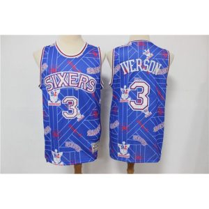 Men's Philadelphia 76ers #3 Allen Iverson Blue Tear Up Pack Hardwood Classics Swingman Stitched Jersey