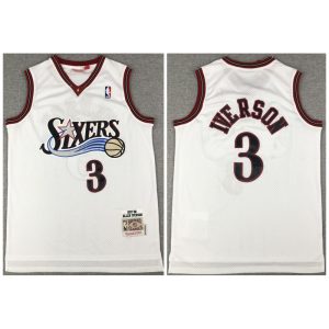 Men's Philadelphia 76ers #3 Allen Iverson White Throwback Stitched Jersey