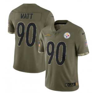 Men's Pittsburgh Steelers #90 T. J. Watt Olive 2022 Salute To Service Limited Stitched Jersey