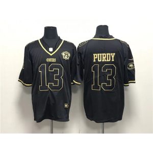 Men's San Francisco 49ers #13 Brock Purdy Black Gold With 75th  Anniversary Patch Stitched Jersey