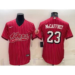Men's San Francisco 49ers #23 Christian McCaffrey Red With Patch Cool Base Stitched Baseball Jersey
