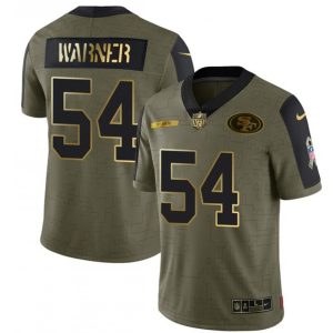 Men's San Francisco 49ers #54 Warner Scarlet 2021 Olive Salute To Service Golden Limited Stitched Jersey