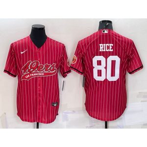 Men's San Francisco 49ers #80 Jerry Rice Red With Patch Cool Base Stitched Baseball Jersey