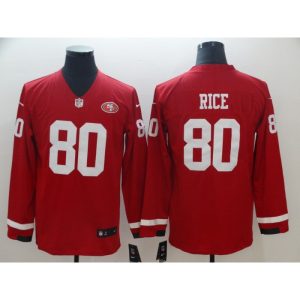 Men's San Francisco 49ers #80 Jerry Rice Scarlet Therma Long Sleeve Stitched NFL Jersey