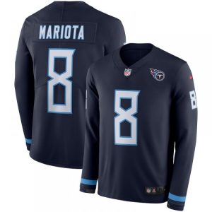 Men's Tennessee Titans #8 Marcus Mariota Navy Therma Long Sleeve Stitched NFL Jersey