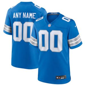 Mens Detroit Lions  Road Game Custom Blue Jersey
