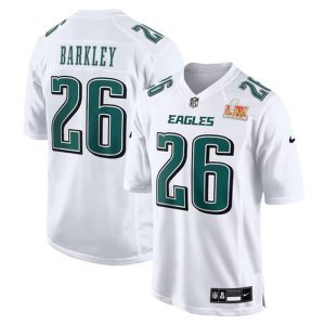 Men's Philadelphia Eagles #26 Saquon Barkley  Tundra White Super Bowl LIX Fashion Game Player Jersey