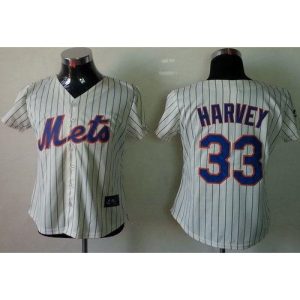 Mets #33 Matt Harvey Cream(Blue Strip) Women's Fashion Stitched MLB Jersey
