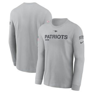 Men's New England Patriots  Gray 2024 Salute To Service Long Sleeve T-Shirt