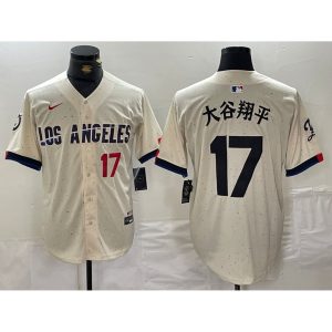 Men's Los Angeles Dodgers #17 Shohei Ohtani  Cream Stitched Baseball Jersey