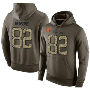 NFL Men's  Cleveland Browns #82 Ozzie Newsome Stitched Green Olive Salute To Service KO Performance Hoodie