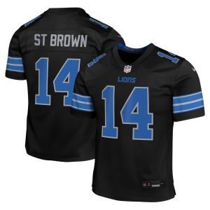 Youth Detroit Lions #14 Amon-Ra St. Brown  Black Alternate Player Game Jersey