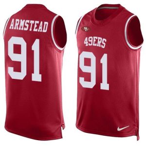 49ers #91 Arik Armstead Red Team Color Men's Stitched NFL Limited Tank Top Jersey